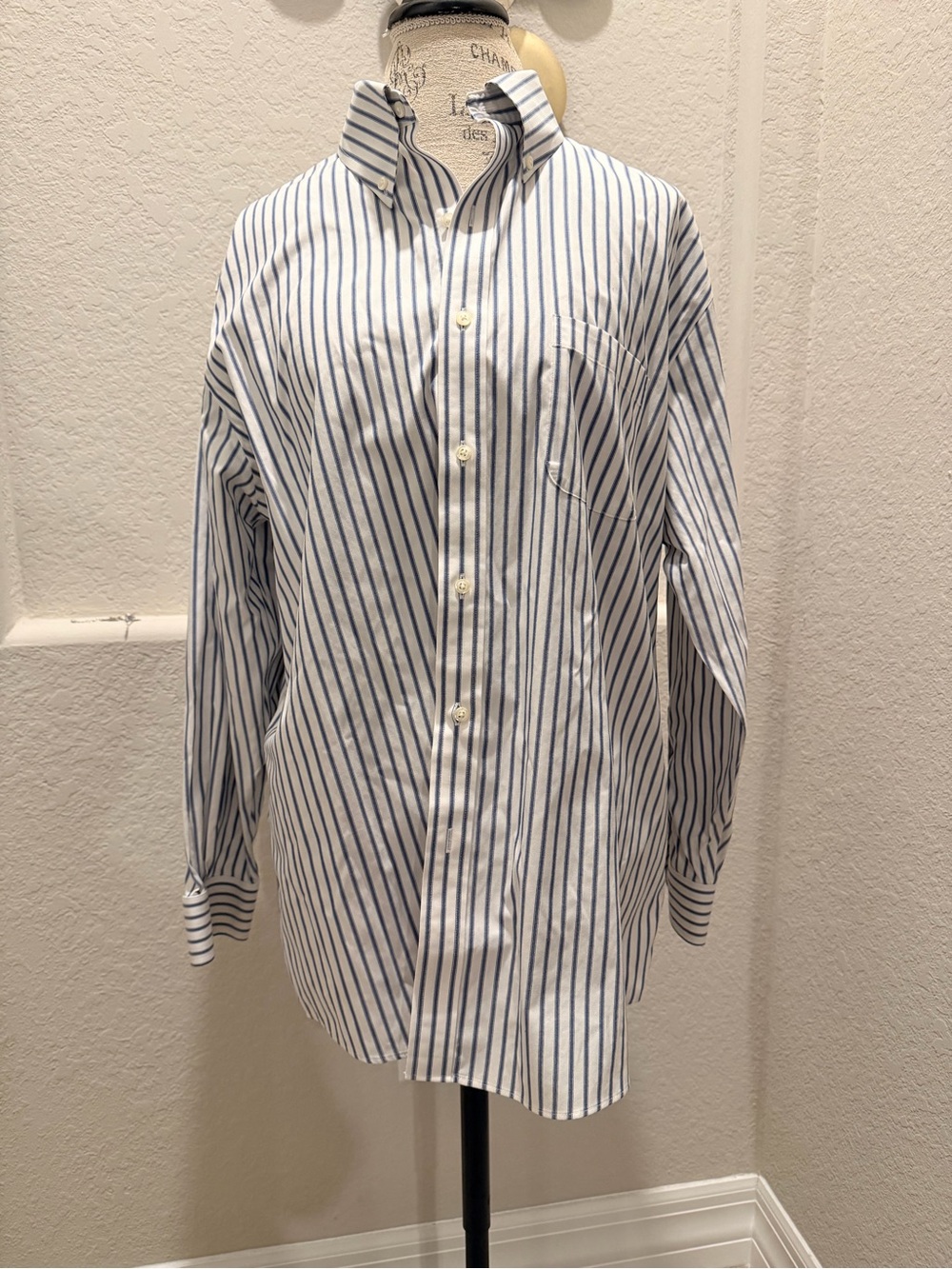 Brooks Brothers White Shirt with Blue Vertical Stripes